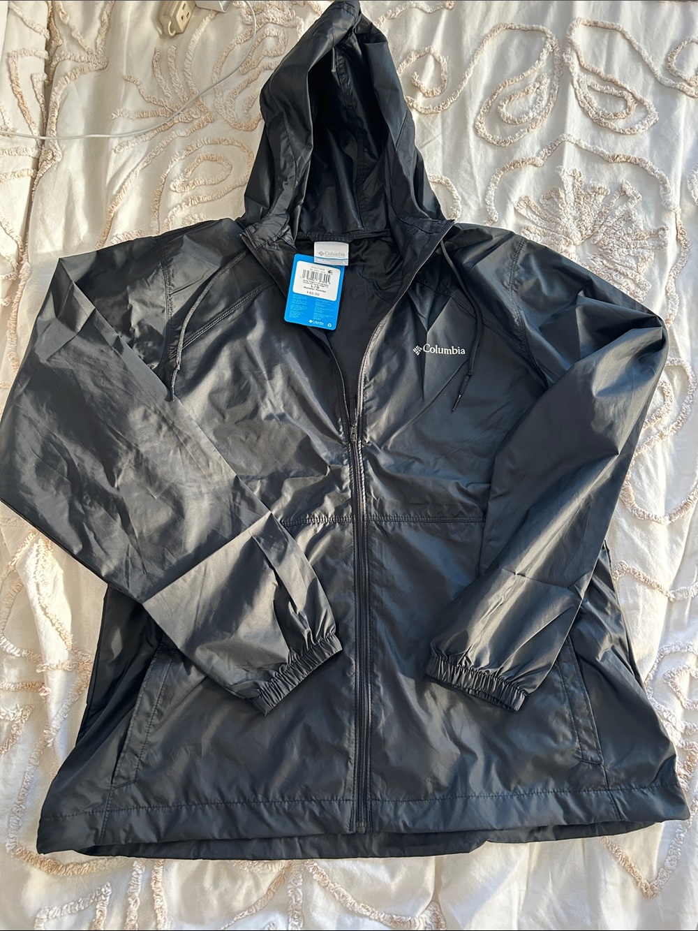 Columbia Black Packable Windbreaker Jacket with Hood Large